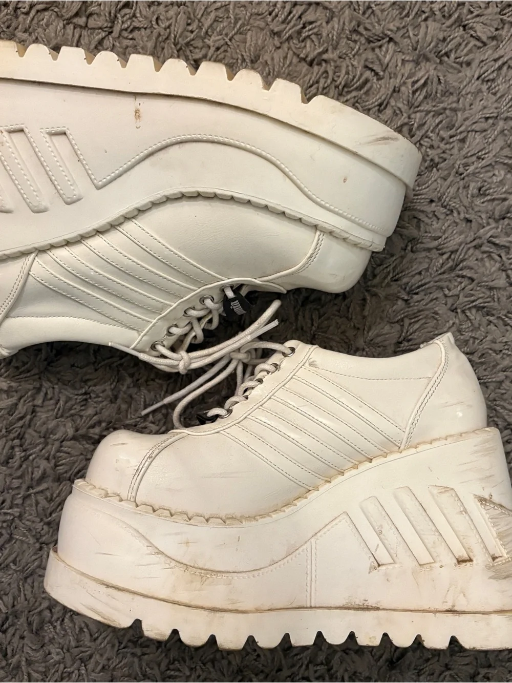 Demonia White Platform Lace-Up Sneakers